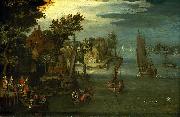 Jan Brueghel A Busy River Scene with Dutch Vessels and a Ferry Spain oil painting artist
